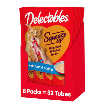 Picture of Hartz Delectables Squeeze Up Interactive Lickable Wet Cat Treats for Adult & Senior Cats, Tuna & Shrimp, 32 Count (Packaging May Vary)