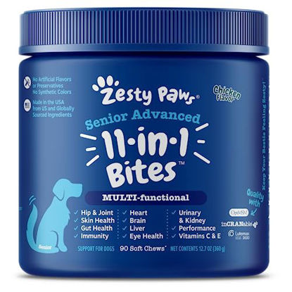 Picture of Senior Advanced Multifunctional Supplement for Dogs - Glucosamine & Chondroitin for Hip & Joint Support - Psyllium & Enzymes for Gut & Immune Health - Fish Oil, Antioxidants for Skin, Heart & Brain