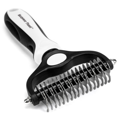Picture of Maxpower Planet Pet Grooming Brush - Double Sided Shedding and Dematting Undercoat Rake Comb for Dogs and Cats,Extra Wide, White, Dog Grooming Brush, Dog Shedding Brush