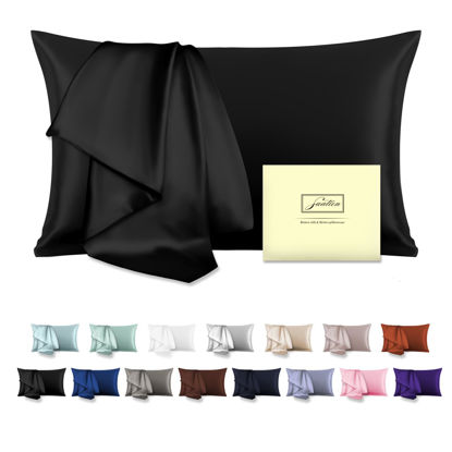 Picture of Natural Mulberry Silk Pillowcase with Hidden Zipper for Hair and Skin Standard Size 20"X 26" Soft Breathable Smooth Cooling Pillow Covers for Sleeping(Black,1Pcs)