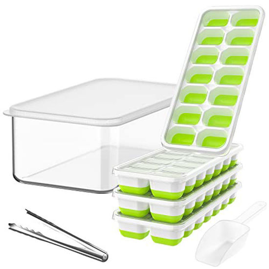 Silicone Ice Cube Tray with Lid and Bin for Freezer, 56 Nugget Ice
