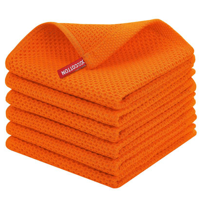 Picture of Homaxy 100% Cotton Waffle Weave Kitchen Dish Cloths, Ultra Soft Absorbent Quick Drying Dish Towels, 12x12 Inches, 6-Pack, Orange