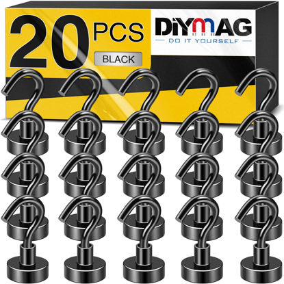 Picture of DIYMAG Magnetic Hooks for Refrigerator, Extra Strong Cruise Hook, Heavy Duty Earth Magnets with Hook for Hanging, Magnetic Hanger for Cabins, Grill (20P-Black)