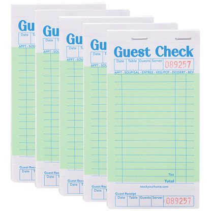 Picture of Stock Your Home Green Guest Check Books for Servers (5 Pack) Server Note Pads, Waiter Checkbook, Food Receipt Book, Restaurant Order Pad, Paper Checks, Waitress Accessories, 250 Total Tickets