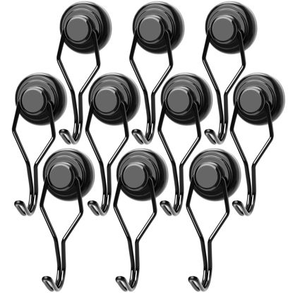 Picture of MIKEDE Black Magnetic Hooks Heavy Duty, 60 lb+ Strong Swivel Swing Neodymium Magnetic Hooks for Hanging, Strong Magnetic Hanger for Cruise Cabins, Locker, Toolbox, Home, Kitchen - Pack of 10