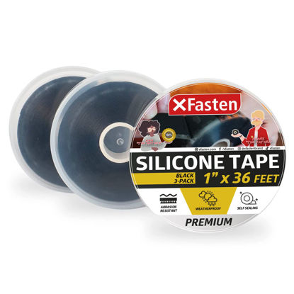 Picture of XFasten Self Fusing Silicone Tape 1" X 36-Foot 3 Pack 108ft Total Silicone Tape for Plumbing Leak Seal Tape Waterproof, Silicone Grip Tape, Rubber Tape Thick for Pipe, Hose Repair Tape Stop Leak Tape