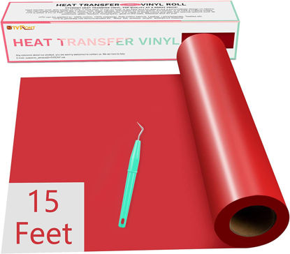 Picture of HTVRONT Heat Transfer Vinyl Red HTV Rolls - 12" x 15ft Red Iron on Vinyl for Cricut & Silhouette Cameo, Red HTV Vinyl for Shirts - Easy to Cut & Weed for Heat Vinyl Design