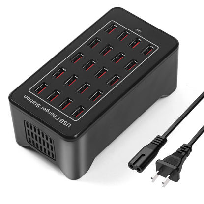 Picture of 20 Port 100W(20A) Multiport USB Charging Station for Multiple Devices, RISWOJOR Multi Port USB Charger Station with IC Detection for Smartphones,Tablets and More，Suitable for School, Mall, Hotel, Shop