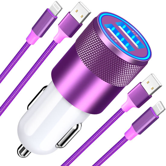 Picture of [Apple MFi Certified] iPhone Fast Car Charger, Braveridge 4.8A Dual USB Power Rapid Car Charger Adapter with 2Pack Lightning Cable Quick Car Charging for iPhone 14/13/12/11/XS Max/XR/X/SE/iPad/AirPods