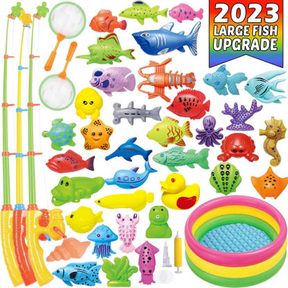 Picture of CozyBomB Magnetic Fishing Toys Game Set for Kids Water Table Bathtub Kiddie Pool Party with Pole Rod Net, Plastic Floating Fish-Toddler Color Ocean Sea Animals Age 3 4 5 6 Year