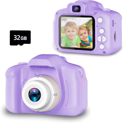 Picture of Seckton Upgrade Kids Selfie Camera, Christmas Birthday Gifts for Girls Age 3-9, HD Digital Video Cameras for Toddler, Portable Toy for 3 4 5 6 7 8 Year Old Girl with 32GB SD Card-Purple White