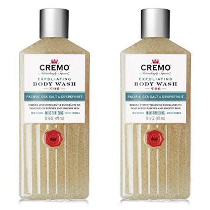 Picture of Cremo Exfoliating Pacific Sea Salt & Grapefruit Body Wash, A Refreshing Scent with Notes of Fresh Mint, Citron, Cedar and Moss, 16 Fl Oz (2-Pack)