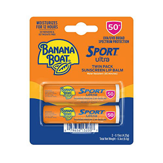 GetUSCart Banana Boat Sport Ultra SPF 50 Lip Sunscreen 2 Pack SPF Lip Balm Pack Banana Boat Lip Balm SPF 50 Oxybenzone Free Sunscreen Lip Sunblock Travel Size Sunscreen for Lips SPF 50 Twin Pack
