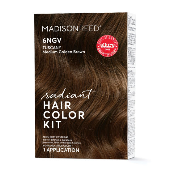Picture of Madison Reed Radiant Hair Color Kit, Medium Golden Brown for 100% Gray Coverage, Ammonia-Free, 6NGV Tuscany Brown, Permanent Hair Dye, Pack of 1
