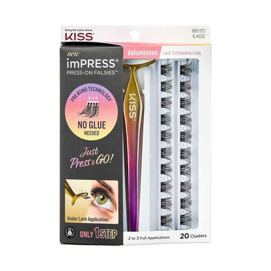 Picture of KISS imPRESS Press-On Falsies Eyelash Clusters Kit, Voluminous, Black, No Glue Needed, Fuss Free, Invisible Band, Natural, 24 Hours, No Damage, No Sticky Residue, Flawless, Quick & Easy | 20 Clusters