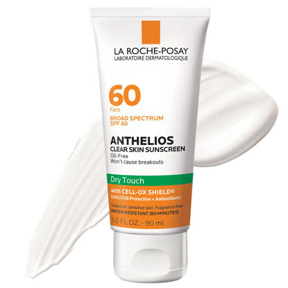 Picture of La Roche-Posay Anthelios Clear Skin Dry Touch Sunscreen SPF 60, Oil Free Face Sunscreen for Acne Prone Skin, Won't Cause Breakouts, Non-Greasy, Oxybenzone Free, 3.0 Fl Oz