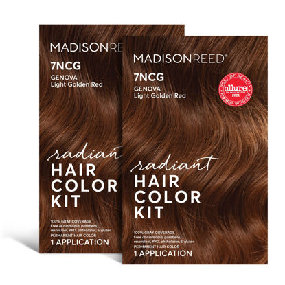 Picture of Madison Reed Radiant Hair Color Kit, Light Golden Red for 100% Gray Coverage, Ammonia-Free, 7NCG Genova Red, Permanent Hair Dye, Pack of 2
