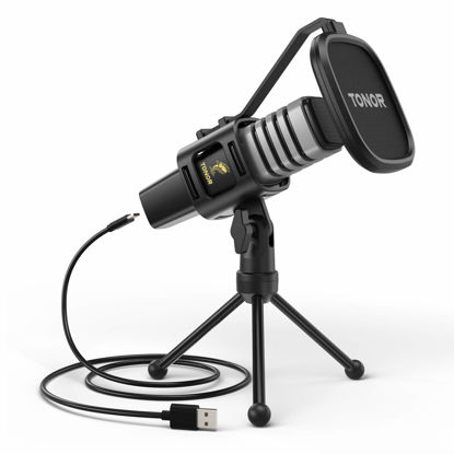 Picture of USB Microphone, TONOR Cardioid Condenser Computer PC Mic with Tripod Stand, Pop Filter, Shock Mount for Gaming, Streaming, Podcasting, YouTube, Voice Over, Twitch, Compatible with Laptop Desktop, TC30