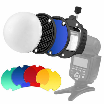Picture of TOAZOE Flash Diffuser with Honeycomb Grid Diffuser Ball Color Filter for Godox YONGNUO Canon Square Flash Speedlight