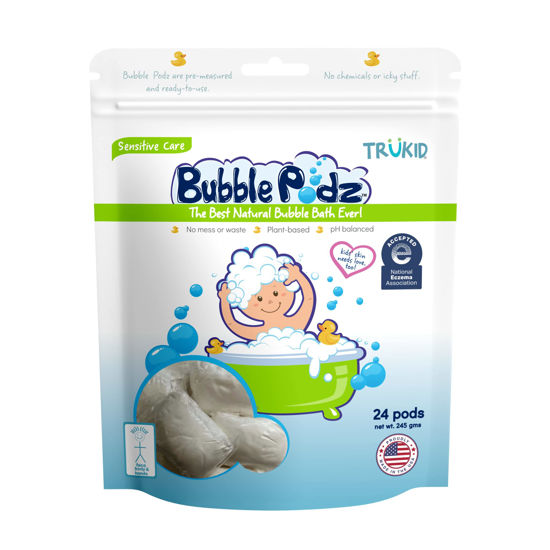 Picture of TruKid Bubble Podz Bubble Bath for Baby & Kids, NEA-Accepted for Eczema, Gentle Refreshing Colloidal Oatmeal Bath Bomb for Sensitive Skin, pH Balance 7 for Eye Sensitivity, Unscented (24 Podz)