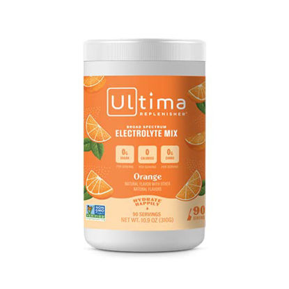 Picture of Ultima Replenisher Electrolyte Hydration Powder, Orange, 90 Servings - Sugar Free, 0 Calories, 0 Carbs - Gluten-Free, Keto, Non-GMO, Vegan, 10.8 Ounce (Pack of 1)