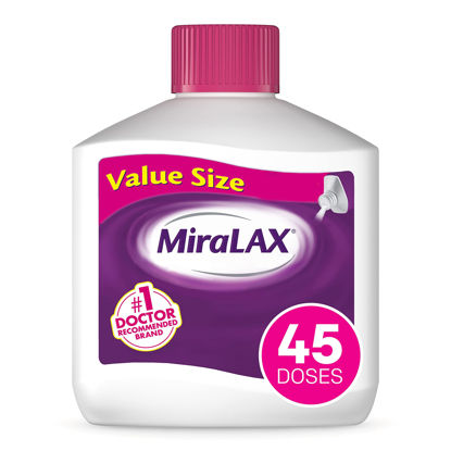 Picture of MiraLAX Gentle Constipation Relief Laxative Powder, Stool Softener with PEG 3350, Works Naturally with Water in Your Body, No Harsh Side Effects, Osmotic Laxative, #1 Physician Recommended, 45 Dose