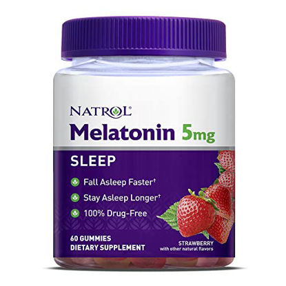 Picture of Natrol Melatonin 5mg, Dietary Supplement for Restful Sleep, 60 Strawberry-Flavored Gummies, 60 Day Supply