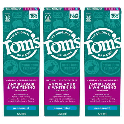 Picture of Tom's of Maine Fluoride-Free Antiplaque & Whitening Natural Toothpaste, Peppermint, 4.2 oz. 3-Pack (Packaging May Vary)