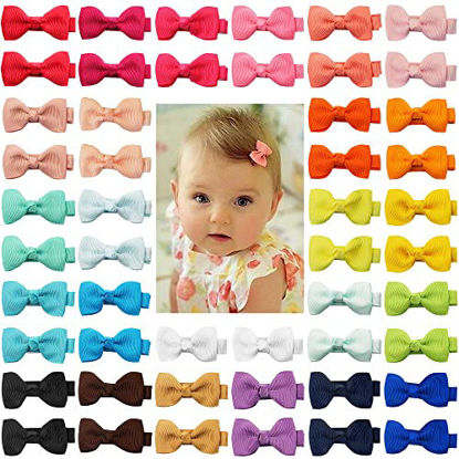 Picture of CELLOT Baby Hair Clips Baby Girls Fully Lined Baby Bows Hair Pins Tiny 2" Hair Bows Alligator Clips for Girls Infant Toddlers (2 Inch (Pack of 50), 25 Colors In pairs)