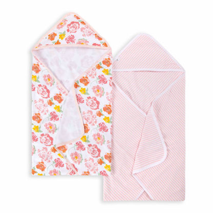 Picture of Burt's Bees Baby - Hooded Towels, Absorbent Knit Terry, Super Soft Single-Ply, 100% Organic Cotton 2 Pack), Rosy Spring, 2 Pack