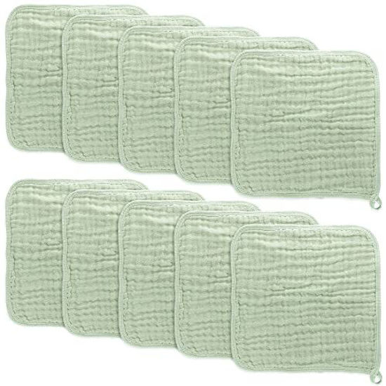 Picture of Baby Washcloths, Muslin Cotton Baby Towels, Large 10”x10” Wash Cloths Soft on Sensitive Skin, Absorbent for Boys & Girls, Newborn Baby & Toddlers Essentials Shower Registry Gift (Sage, Pack of 10)
