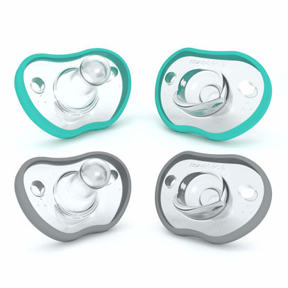 Picture of Nanobebe Baby Pacifiers 0-3 Month - Orthodontic, Curves Comfortably with Face Contour, Award Winning for Breastfeeding Babies, 100% Silicone - BPA Free. Baby Registry Gift 4pk,Teal/Grey