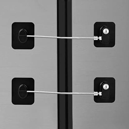 Picture of 2 Pcs Refrigerator Lock, Fridge Locks for Kids, Cabinet Locks with Keys, Mini Fridge Locks for Kids, Used in Refrigerator Door, Cabinets, Drawers, Toilet Seat (Black Square-2 Pack)
