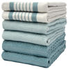 Picture of Premium Kitchen Towels 20”x 28”- 6 Pack| Large Cotton Kitchen Towels | Hand Towels for Kitchen | Flat & Terry Towel | Dish Towels | Highly Absorbent Tea Towels Set with Hanging Loop | Aqua Striped