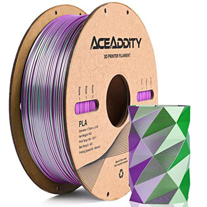 Picture of Aceaddity Silk Magic PLA 3D Printer Filament, Dual-Colour Co-Extrusion 1.75mm 3D Printing PLA Filament, Shiny Silk Coextruded PLA, Dimensional Accuracy +/- 0.03 mm, 1kg/2.2lbs (Purple-Green)