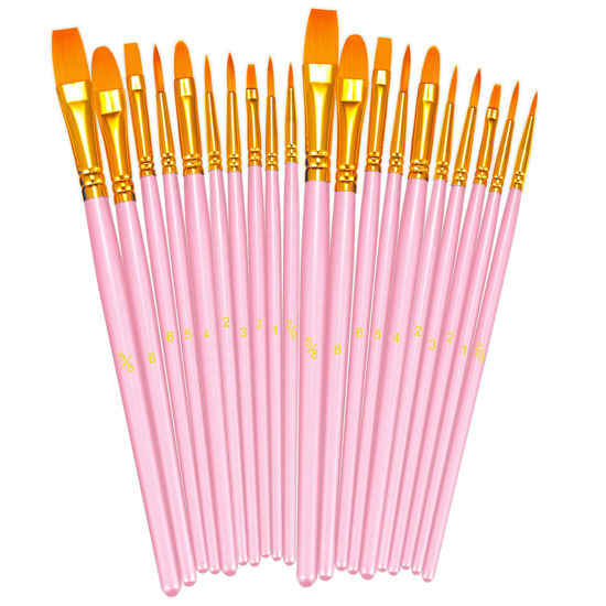Picture of BOSOBO Paint Brushes Set, 2 Pack 20 Pcs Round Pointed Tip Paintbrushes Nylon Hair Artist Acrylic Paint Brushes for Acrylic Oil Watercolor, Face Nail Art, Miniature Detailing & Rock Painting, Pink