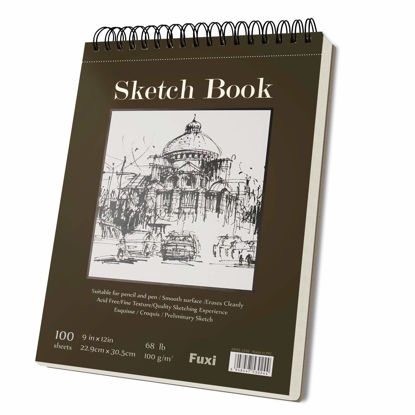 Picture of 9 x 12 inches Sketch Book, Top Spiral Bound Sketch Pad, 1 Pack 100-Sheets (68lb/100gsm), Acid Free Art Sketchbook Artistic Drawing Painting Writing Paper for Kids Adults Beginners Artists