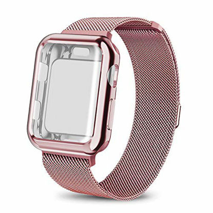 Picture of AdMaster Compatible for Apple Watch Band 42mm, Stainless Steel Mesh Milanese Sport Wristband Loop with Apple Watch Screen Protector Compatible for iWatch Series 1/2/3 Rose Gold