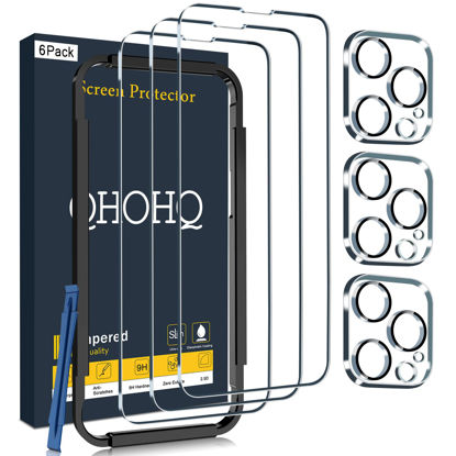 Picture of QHOHQ 3 Pack Screen Protector for iPhone 14 Pro Max 6.7 Inch with 3 Pack Tempered Glass Camera Lens Protector, Ultra HD, 9H Hardness, Scratch Resistant, Case Friendly