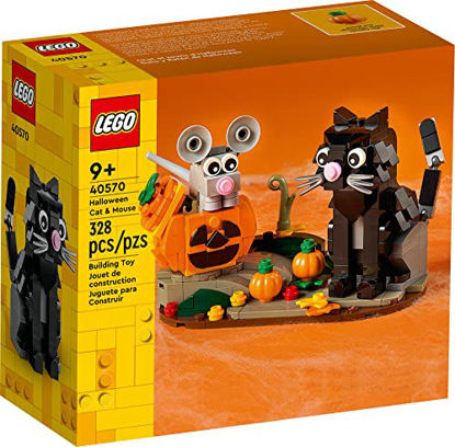 Picture of LEGO Halloween Cat & Mouse 40570 Building Kit, Whimsical Halloween Décor with Adorable Cat, Mouse, and Pumpkin Toys, Halloween Toy
