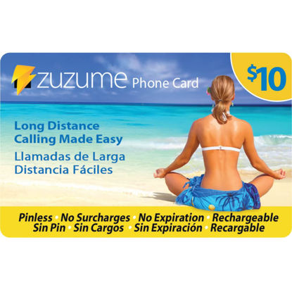 Picture of Zuzume Up to 344 Minutes Domestic and International Calling Card | PINless, No Expiration, No Hidden Surcharges Prepaid Phone Long Distance Calling Cards | 10 USD