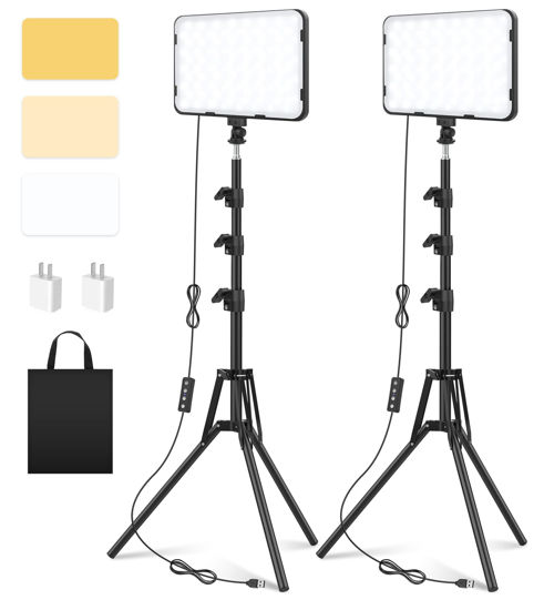 GetUSCart 2 Pack LED Video Photography Lighting Kit with 62.99 Tripod Stand Unicucp 2500 8500K Dimmable Studio Streaming Light for Video Recording Filming Live Game YouTube Portrait Shooting USB Char...