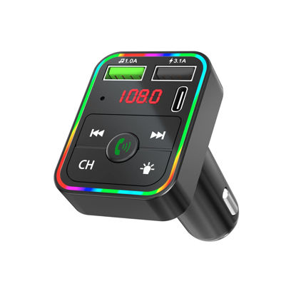 Picture of Car FM Transmitter, Wireless Bluetooth 5.0 MP3 Player Radio Adapter Car Kit, PD3.0 Type C 20W+QC3.0 Car Fast Charger, Hands Free Calling, Bass Lossless Hi-Fi Sound Support U Disk