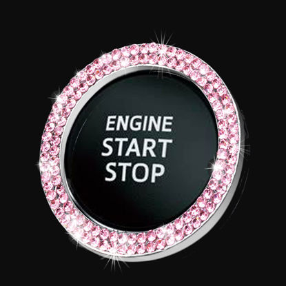 Picture of Bling Car Crystal Rhinestone Ring Emblem Sticker, Car Interior Decoration, Bling Car Accessories for Women, Push to Start Button, Key Ignition Starter & Knob Ring (Pink, Double Sided)
