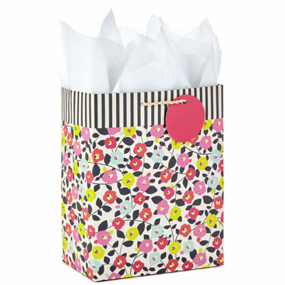 Picture of Hallmark 9" Medium Gift Bag with Tissue Paper (Flowers and Stripes) for Birthdays, Mother's Day, Baby Showers, Bridal Showers, Weddings or Any Occasion