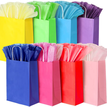 Picture of BLEWINDZ 32Pcs Gift Bags with 32Tissue, 8Colors Party Bags with Handles, 10.6" Medium Size Rainbow Goodie Bags for Wedding, Birthday, Party Supplies and Gifts