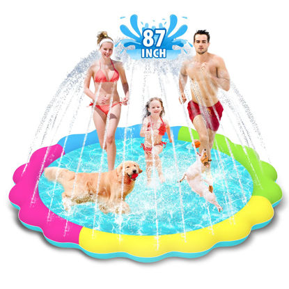 Picture of Raxurt Splash Pad for Dogs, 87in Anti-Slip Dog Pool Splash Pad 0.55mm Thickened Durable Bath Pool Pet Summer Outdoor Water Toys Backyard Fountain Play Mat, Colorful
