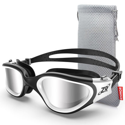 Picture of ZIONOR Swim Goggles, G1 Polarized Swimming Goggles UV Protection Leakproof Anti-fog Adjustable Strap for Adult Men Women (Polarized Mirror Silver Lens)