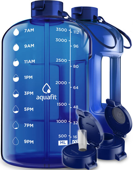 Picture of AQUAFIT 1 Gallon Water Bottle With Time Marker - 128 oz Water Bottle With Straw - Gym Water Bottle With Strap - Big Water Bottle - Reusable Water Bottles With Straw - Large Water Bottle With Handle