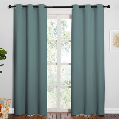 Picture of NICETOWN Modern Blackout Curtains Noise Reducing, Thermal Insulated and Privacy Room Darkening Drape Panels for Boy's Guest Room Door Window (Greyish Blue, 2 Panels, W42 x L84 -Inch)